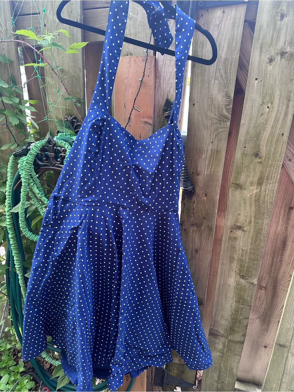 Unique Vintage Navy Polka Dot Midi Dress 3X